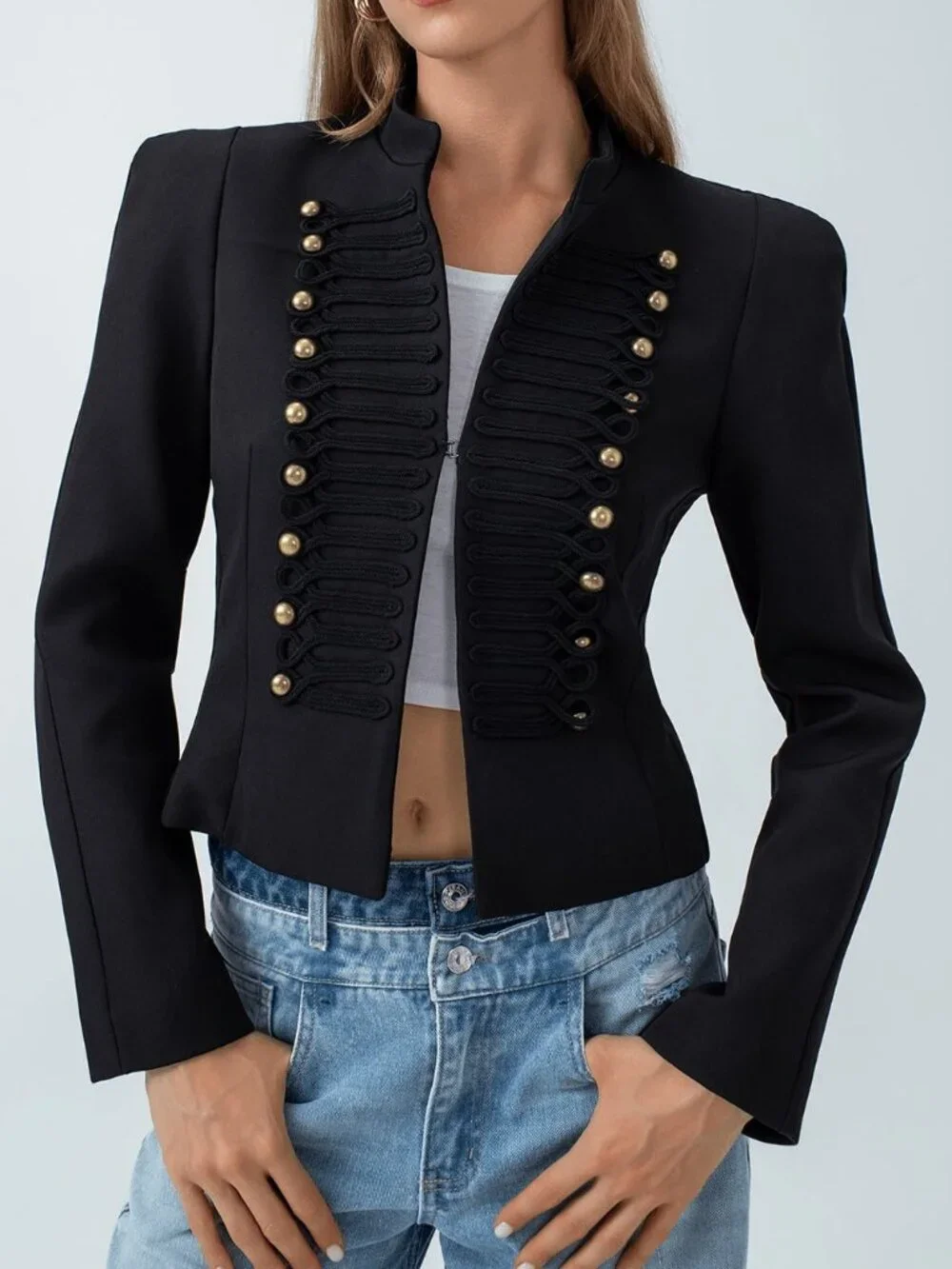 Black Casual Women's Fitted Office Jacket